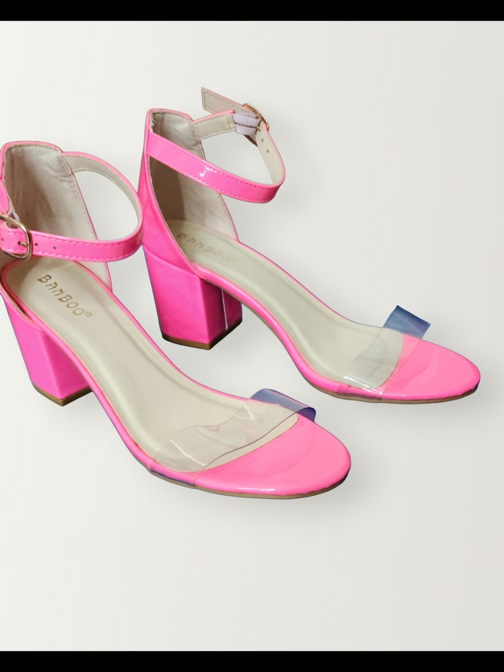 Bamboo Pink Chunky Block Heels Ankle Strap Sandals Size 8
